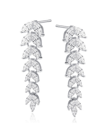 Srebrne kolczyki ślubne pr.925 długie liście z cyrkoniami