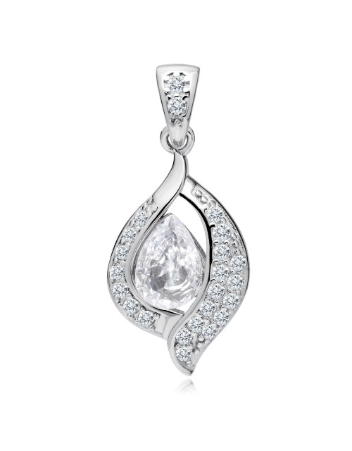 Srebrna, delikatna zawieszka pr.925 biała kropla w cyrkoniach