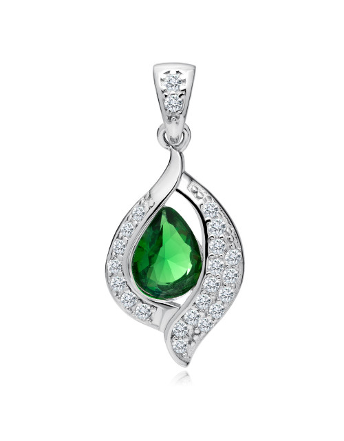 Srebrna, delikatna zawieszka pr.925 szmaragdowa kropla w cyrkoniach