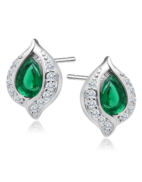 Srebrne, delikatne kolczyki pr.925 - szmaragdowa kropla w cyrkoniach