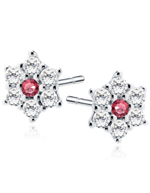 Srebrne kolczyki pr.925 kwiatuszki z rubinową cyrkonią