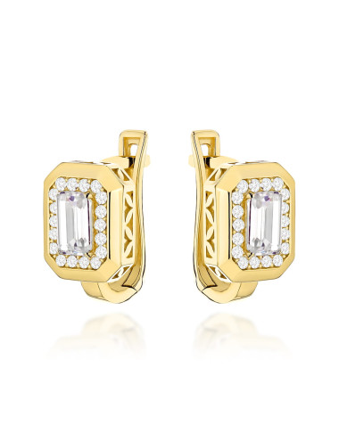 Kolczyki złote z kwadratowym kamieniem i cyrkoniami na angielskim zapięciu (Gramatura: 2.50)