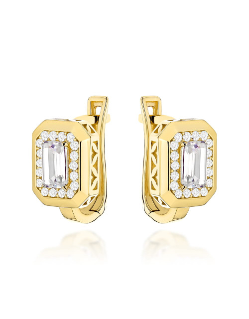 Kolczyki złote z kwadratowym kamieniem i cyrkoniami na angielskim zapięciu (Gramatura: 2.50)