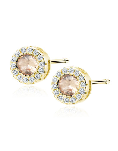 Srebrne pr.925 pozłacane okrągłe kolczyki z szampańską cyrkonią