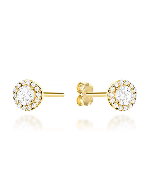 Kolczyki złote kółka wysadzane cyrkoniami z centralnym kamieniem (Gramatura: 1.38)