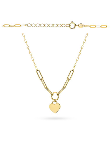 Naszyjnik złoty z ogniwami i wiszącym sercem (Gramatura: 4.65)