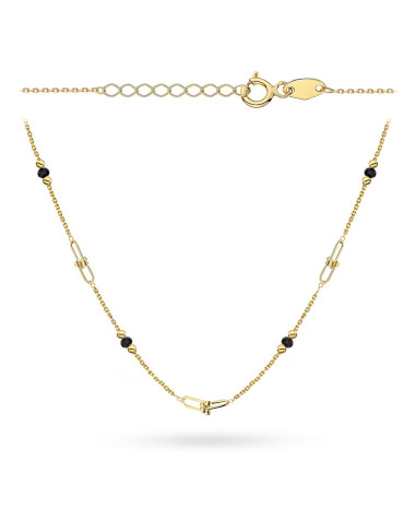 Naszyjnik złoty splecione ogniwa i gładkie kulki z czarnym kamieniem (Gramatura: 2.62)