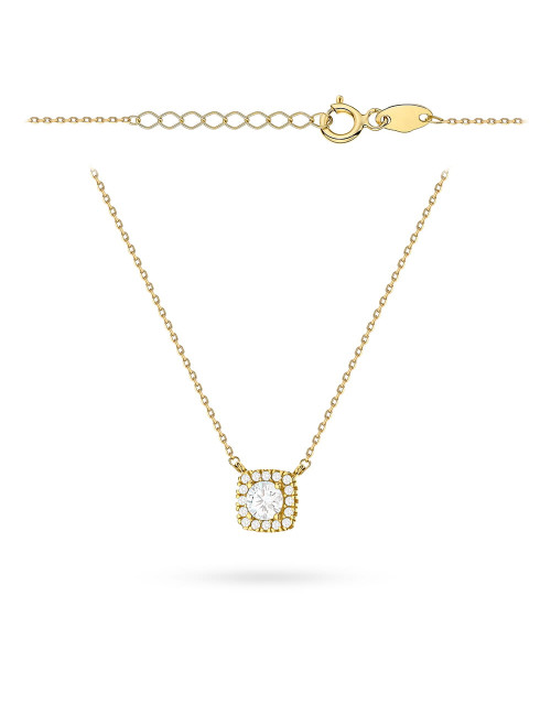 Naszyjnik złoty kwadrat z centralnym kamieniem i cyrkonami (Gramatura: 1.93)