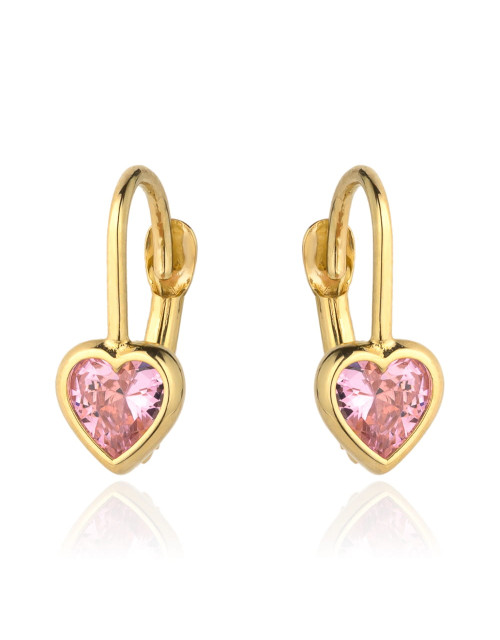Kolczyki złoty kontur serca i różowy kamień (Gramatura: 1.40)