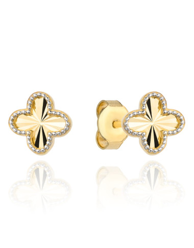 Kolczyki złote koniczynki diamentowane z oprawą w białym złocie (Gramatura: 1.00)