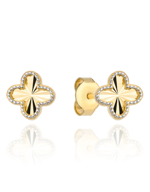 Kolczyki złote koniczynki diamentowane z oprawą w białym złocie (Gramatura: 1.00)