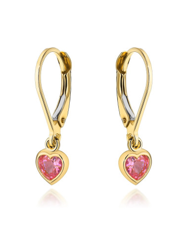 Kolczyki złote z wiszącym różowym sercem (Gramatura: 1.48)