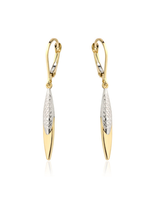 Kolczyki złota łezka zdobiona białym złotem (Gramatura: 1.64)