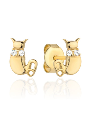 Kolczyki złote kotki i dwie cyrkonie (Gramatura: 0.73)