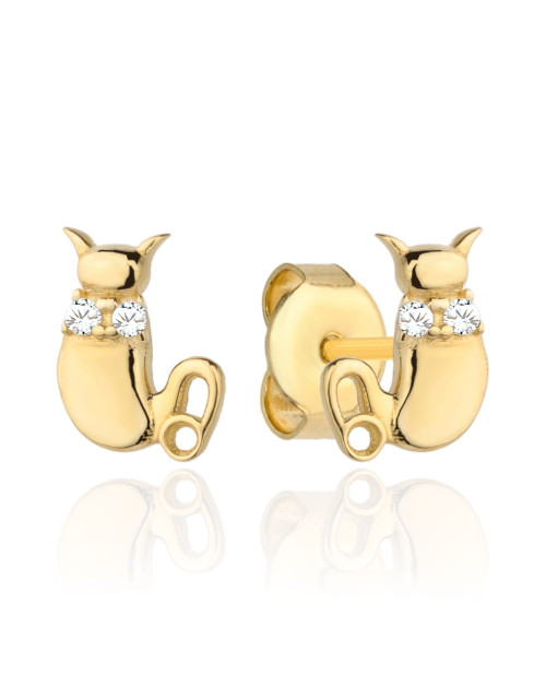 Kolczyki złote kotki i dwie cyrkonie (Gramatura: 0.73)