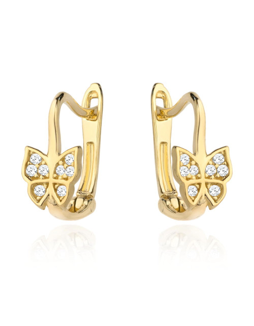 Kolczyki złoty motylek z cyrkoniami na zapięciu angielskim (Gramatura: 1.22)