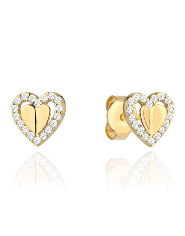 Kolczyki złote wypukłe serce otoczone sercem z cyrkonii (Gramatura: 1.02)