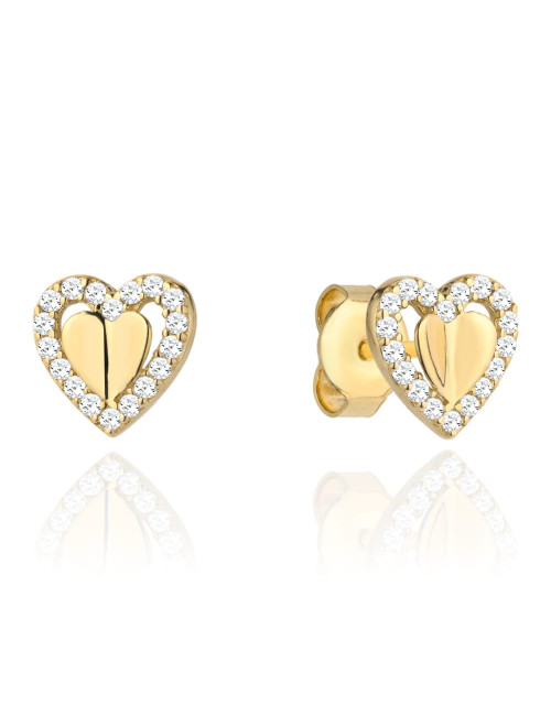 Kolczyki złote wypukłe serce otoczone sercem z cyrkonii (Gramatura: 1.02)