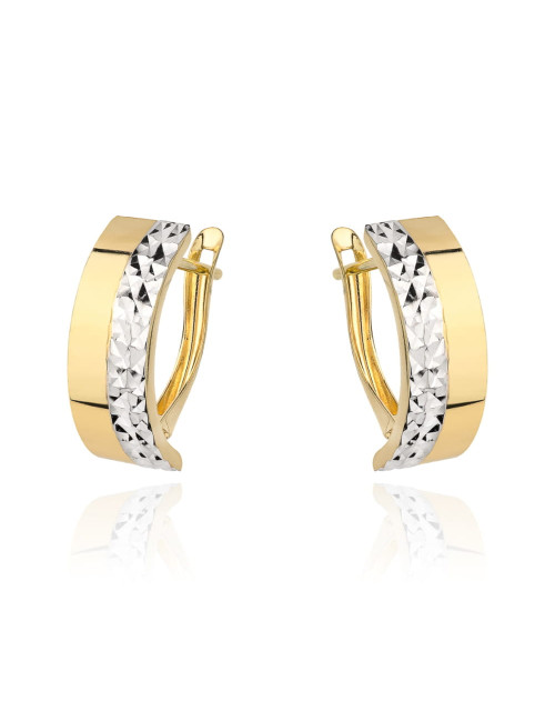 Kolczyki złote zdobione białym złotem i diamentowaniem (Gramatura: 1.73)