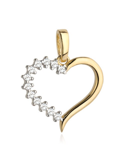 Zawieszka złoty kontur serca w połowie wysadzany cyrkoniami (Gramatura: 0.74)