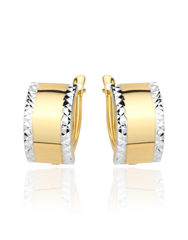 Kolczyki złote szerokie diamentowane na obu brzegach dwa kolory złota (Gramatura: 1.88)