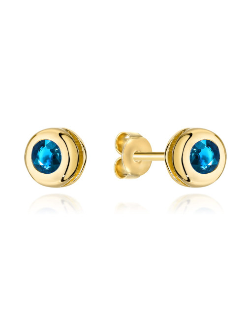 Kolczyki złote niebieski kamyk otoczony złotem (Gramatura: 0.76)