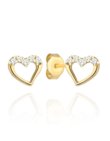 Kolczyki złote serca i cyrkonie na górze (Gramatura: 1.00)