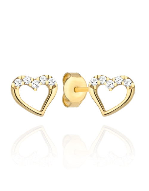Kolczyki złote serca i cyrkonie na górze (Gramatura: 1.00)