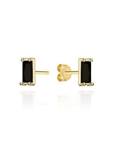 Kolczyki złote prostokąty z czarnym kamieniem na sztyfcie (Gramatura: 0.96)