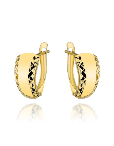 Kolczyki złote gładkie z diamentowanymi brzegami (Gramatura: 1.54)