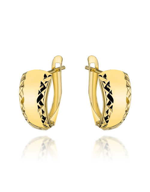 Kolczyki złote gładkie z diamentowanymi brzegami (Gramatura: 1.54)