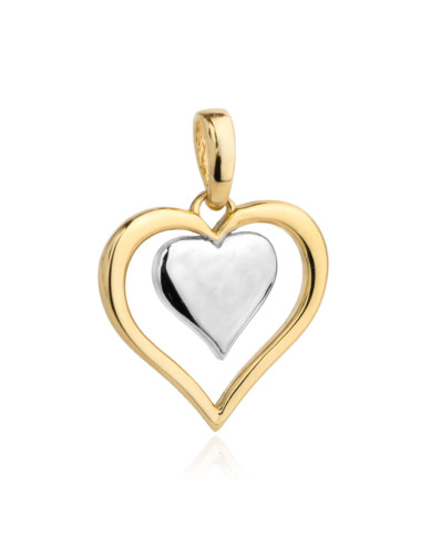 Zawieszka złota kontur serca z pełnym sercem w dwóch kolorach złota (Gramatura: 0.83)