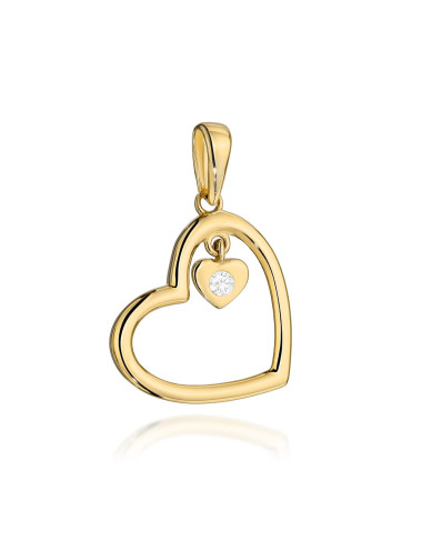 Zawieszka złota serce z wiszącym serduszkiem z cyrkonią (Gramatura: 0.80)