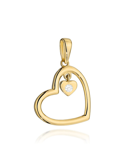Zawieszka złota serce z wiszącym serduszkiem z cyrkonią (Gramatura: 0.80)