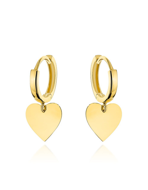 Kolczyki złote kółeczka z wiszącym sercem (Gramatura: 1.57)