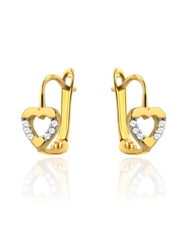 Kolczyki złote serce i cyrkonie po bokach (Gramatura: 1.10)