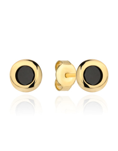 Złote kolczyki na sztyfcie czarny kamień w gładkiej oprawie (Gramatura: 0.98)