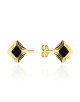 Kolczyki złote romby z czarnym kamieniem w diamentowanej oprawie (Gramatura: 0.82)