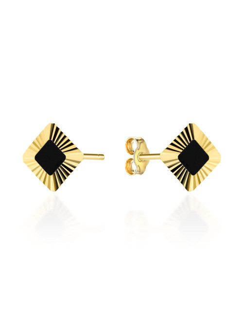 Kolczyki złote romby z czarnym kamieniem w diamentowanej oprawie (Gramatura: 0.82)
