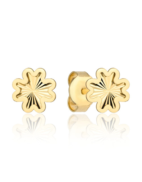 Kolczyki złote diamentowane koniczynki w gładkiej oprawie (Gramatura: 0.84)