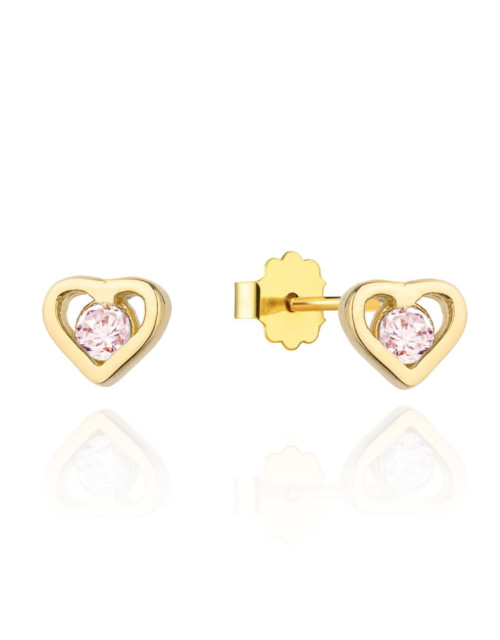 Kolczyki złote serduszka z różową cyrkonią (Gramatura: 0.64)