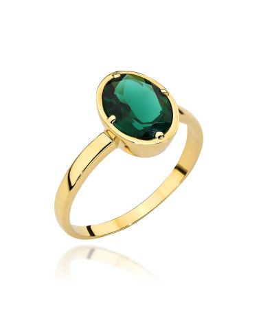 Pierścionek złoty z kolekcji "COLORFUL STONE" - zielony kwarc owal (Rozmiar: 17 pr. 585 Gramatura: 2.61)