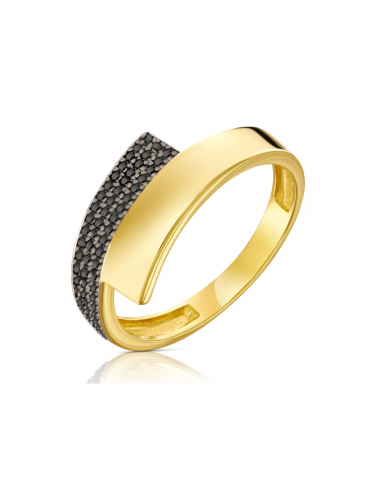 Pierścionek złoty z wysadzanymi czarnymi kamieniami (Rozmiar:14  pr. 585 Gramatura: 2.09)