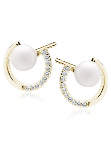 Srebrne pozłacane kolczyki pr.925 perełki z białymi cyrkoniami