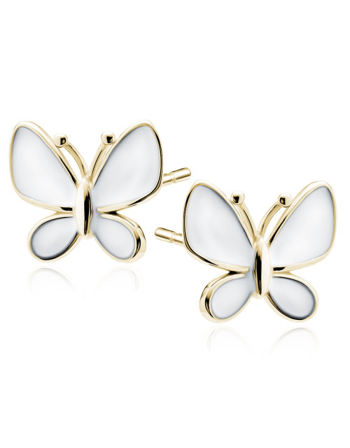 Srebrne pozłacane kolczyki pr.925 białe emaliowane motylki