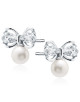 Srebrne kolczyki pr.925 perełki i kokardki z białymi cyrkoniami
