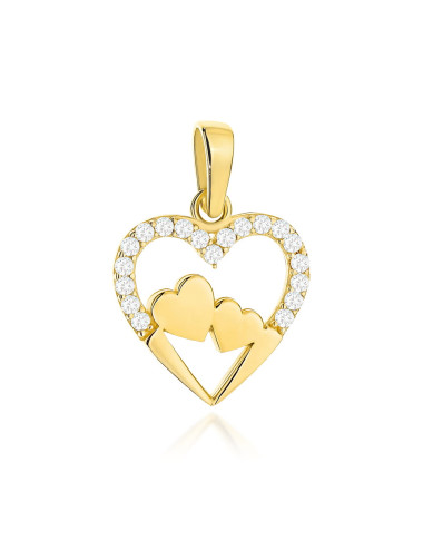 Zawieszka złota splecione serduszka w sercu wysadzanym cyrkoniami (Gramatura: 0.85)