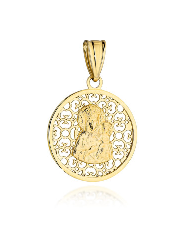 Medalik złoty Matka Boska Częstochowska w zdobionym ażurowym kole (Gramatura: 2.06)