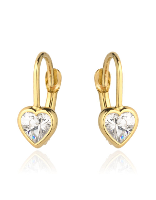 Kolczyki złoty kontur serca i biały kamień (Gramatura: 1.37)