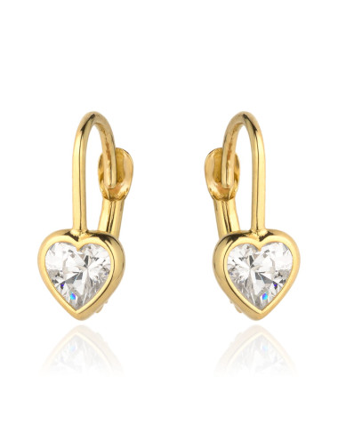 Kolczyki złoty kontur serca i biały kamień (Gramatura: 1.39)